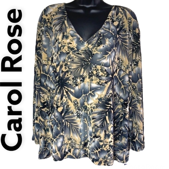 Carol Rose oversized long sleeve printed leaf blouse size 3X - Picture 1 of 11
